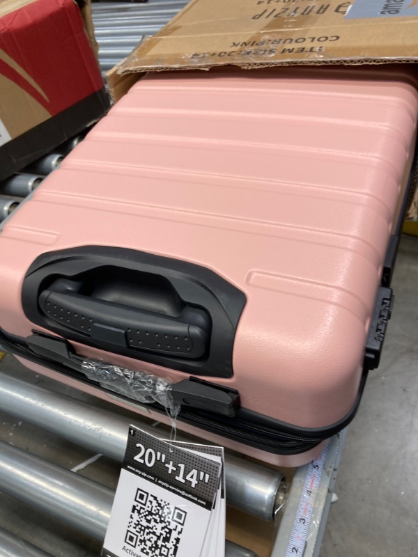 Photo 2 of AnyZip Suitcase, 20" Carry On Luggage 14" Mini Cosmetic Cases Luggage Sets Hardside PC ABS Lightweight USB Suitcase with Wheels TSA (2 Piece Set 14/20, Pink) Pink 2-Piece Set(14/20)