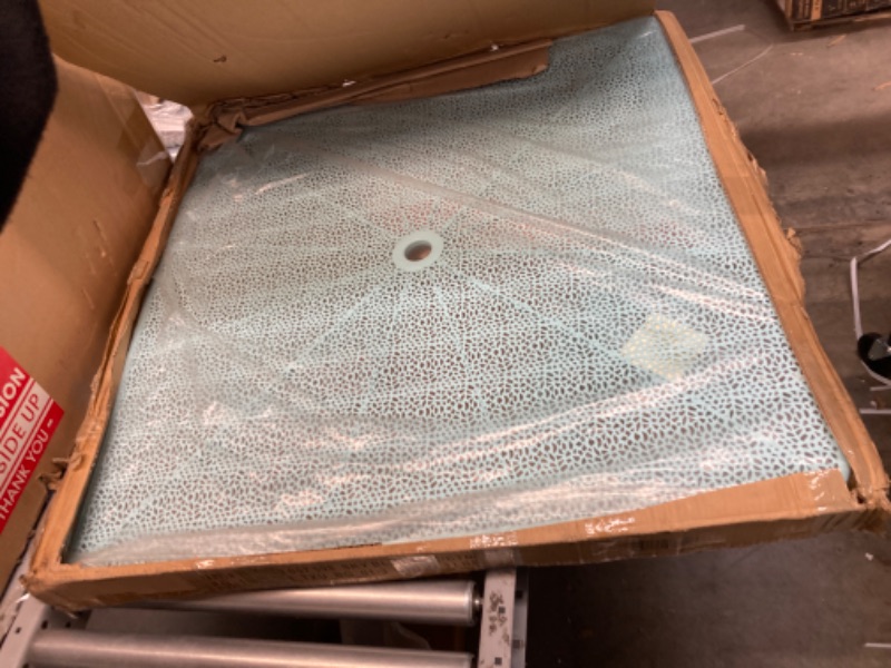 Photo 1 of ***ONE OF THE MOUNT HOLES IS STRIPPED*** Flash Furniture Oia Commercial Grade 35.5" Square Sky Blue Indoor-Outdoor Steel Patio Table with Umbrella Hole Sky Blue 35.5"