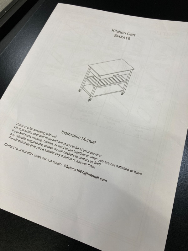 Photo 3 of ***MISSING ASSEMBLY HARDWARE*** Shintenchi Kitchen Island Cart with Storage,Rolling Kitchen Island Side Table on Wheels with Large Worktop,Storage Cabinet,Towel Rack,Drawers and Open Shelves for Kitchen,Dinning Room,Black Black 1 Drawer + 2 Shelves