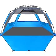 Photo 1 of WhiteFang Deluxe XL Pop Up Beach Tent Sun Shade Shelter for 3-4 Person, UV Protection, Extendable Floor with 3 Ventilating Windows Plus Carrying Bag, Stakes, and Guy Lines
