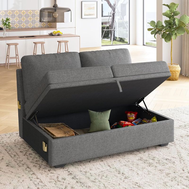 Photo 1 of HONBAY Storage Loveseat for Modular Sleeper Sofa with Pull Out Bed, Double Seat with Storage for Couch Bed, Dark Grey