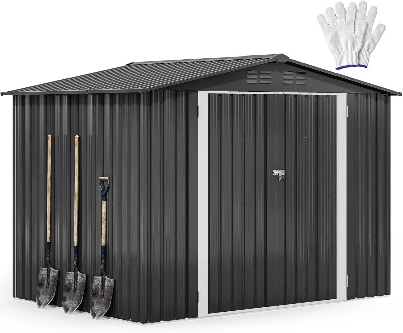 Photo 1 of ***SEE NOTES***DWVO 8'x6' Large Metal Outdoor Storage Shed, Heavy Duty Tool Storage Sheds for Backyard Patio Lawn - Ideal for Bicycles, Garden Tools, and Lawn Equipment, Easy-to-Assemble, Dark Gray