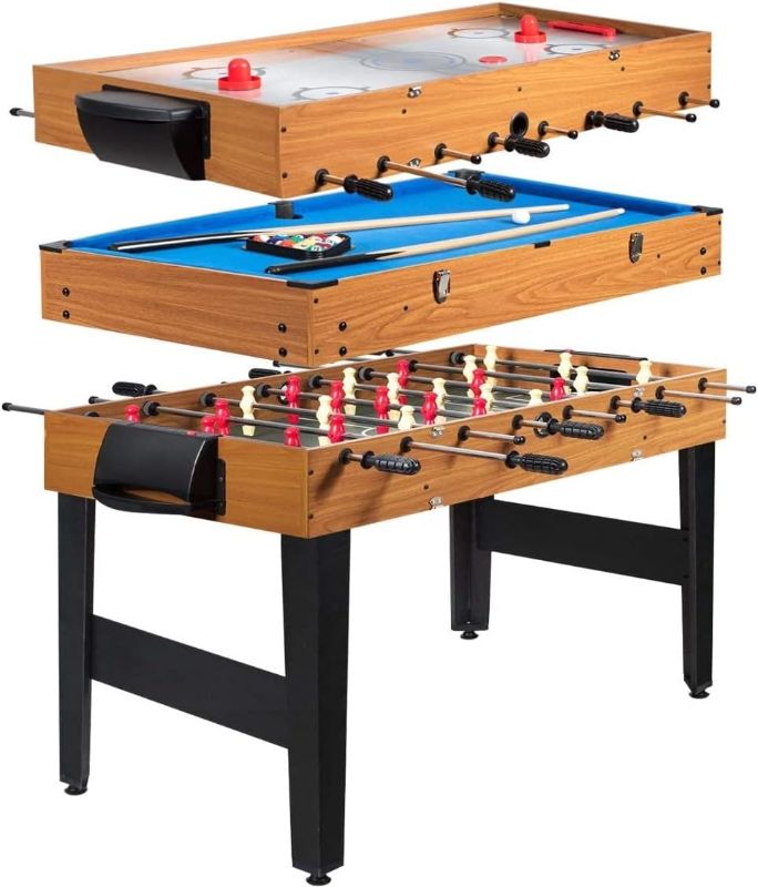 Photo 1 of ARLIME 3 in 1 Multi Game Table, 48'' Foosball Table w/Billiards, Soccer, Slide Hockey, Wood Foosball Game Table for Kids, Adults, Game Room, Parties