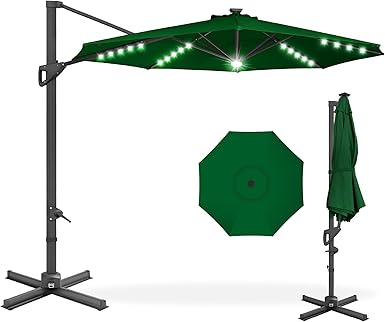 Photo 1 of Best Choice Products 10ft Solar LED Cantilever Patio Umbrella, 360-Degree Rotation Hanging Offset Market Outdoor Sun Shade for Backyard, Deck, Poolside w/Lights, Easy Tilt, Cross Base