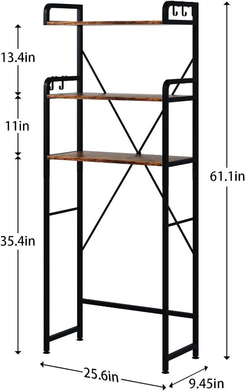 Photo 1 of Over The Toilet Storage Rack with 3-Tier Bathroom Shelves, Space Saver Toilet Shelf, Bathroom Storage Organizer with Hooks for Over Toilet Storage and Bathroom Shelf (Rustic Brown)