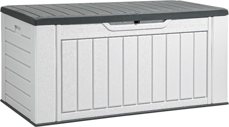 Photo 1 of DWVO XL 160 Gallon Large Deck Box, Waterproof Outdoor Storage Box for Patio Furniture Cushions, Garden Tools and Pool Supplies,Weather Resistant Resin, Lockable, Light Grey