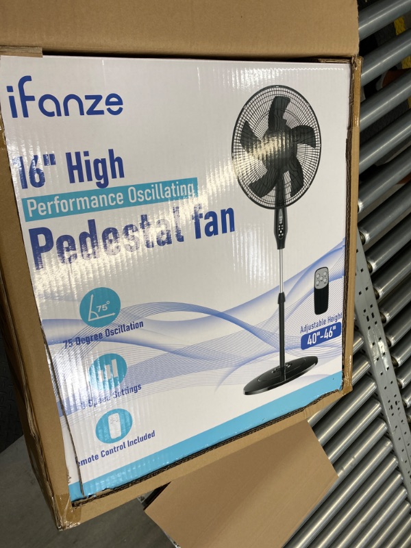 Photo 3 of 16" Pedestal Fan with Remote, iFanze 3-Speed Height Adjustment Standing Fan 8H Timer Oscillating Cooling Fan for Bedroom Home Office(Black)