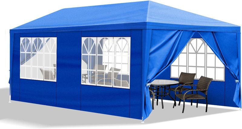 Photo 1 of 10x20FT Blue Party Tent Outdoor Canopy Tent Heavy Duty Wedding Tent Waterproof Patio Gazebo Tents for Parties with 6 Removable Sidewalls Perfect for Holiday Birthday Graduation BBQ