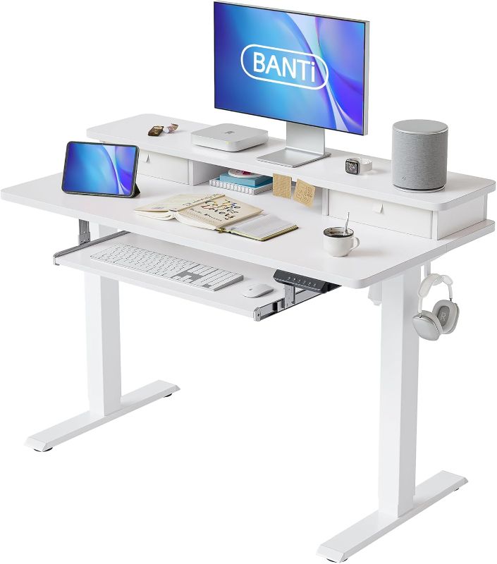 Photo 1 of 
BANTI 48'' Height Adjustable Electric Standing Desk with Keyboard Tray, Home Office Desk Computer Workstation with Storage Shelf, Sit Stand Desk,...