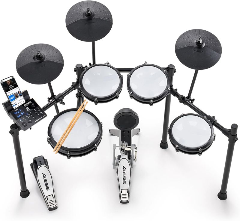 Photo 1 of Alesis Nitro Max Kit Electric Drum Set with Quiet Mesh Pads, 10 Inch Dual Zone Snare, Bluetooth, 440+ Authentic Sounds, Drumeo, USB MIDI, Kick Pedal