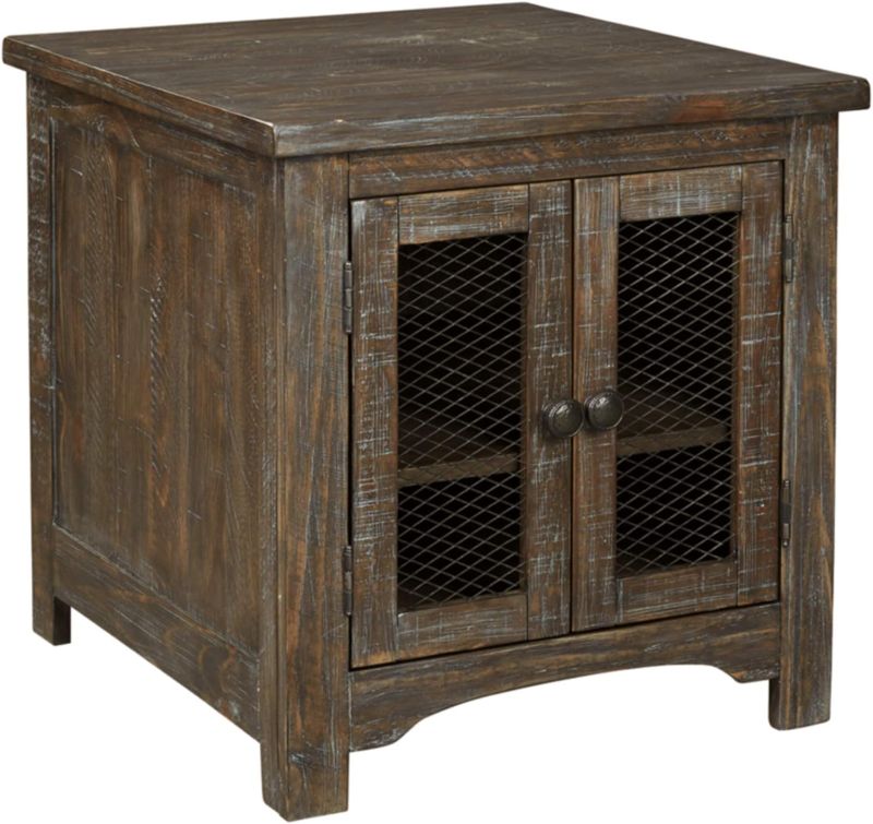 Photo 1 of 
Signature Design by Ashley Danell Ridge Rustic Square End Table with Double Cabinet Doors and 1 Storage Shelf, Brown