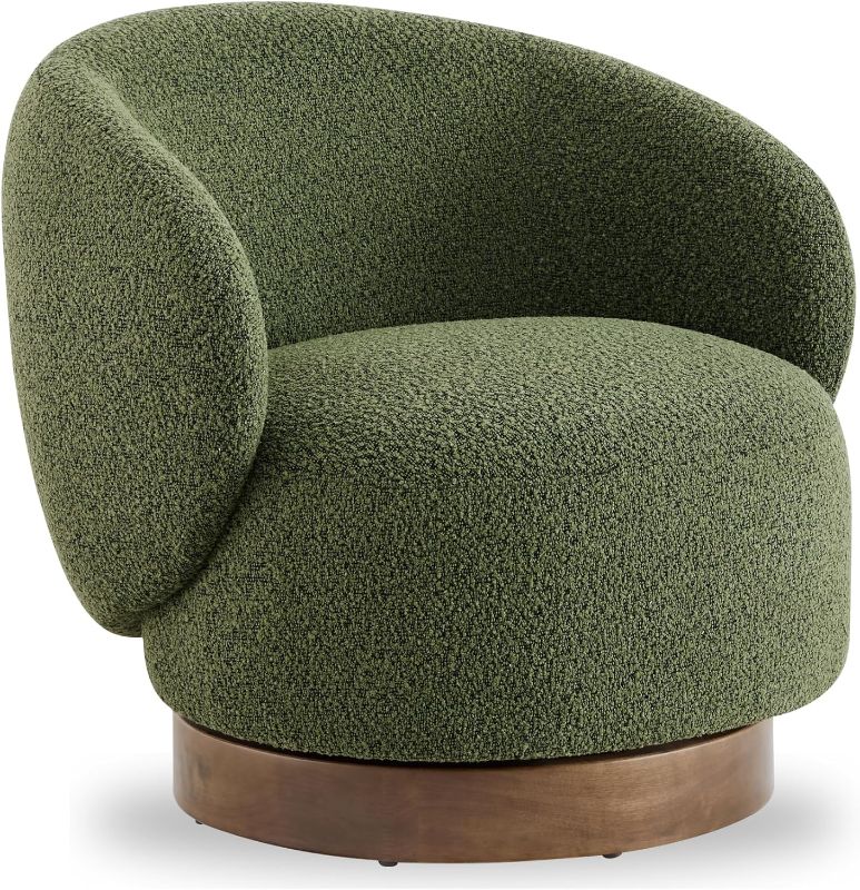 Photo 1 of ***DENT IN THE SIDE OF THE CHAIR*** Swivel Accent Chair Round Barrel Armchair Upholstered Performance Fabric for Living Room Bedroom Reading Waitingroom, Set of 1, Moss Green