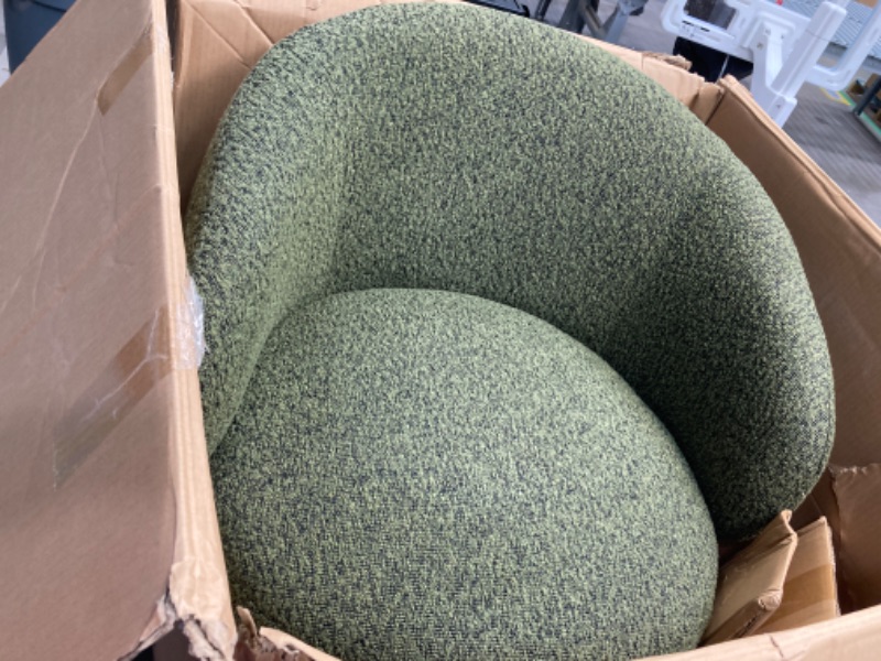 Photo 2 of ***DENT IN THE SIDE OF THE CHAIR*** Swivel Accent Chair Round Barrel Armchair Upholstered Performance Fabric for Living Room Bedroom Reading Waitingroom, Set of 1, Moss Green