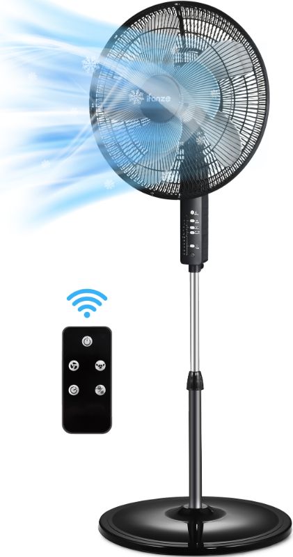 Photo 1 of **PARTS ONLY**iFanze 16" Dual-Blade Pedestal Fan, 90W Oscillating Standing Fan with Remote, 3 Speeds Settings, 40"- 49" Height Adjustable, 8H Timer, Tilt Head Floor Fan for Home, Living Room, Office Use