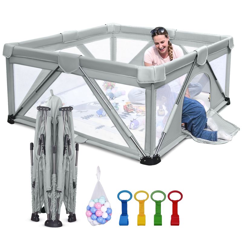 Photo 1 of Baby Playpen Foldable, Heyo.Ja Large Play Yard, Playpen for Babies and Toddlers, Cold Gray Playpen