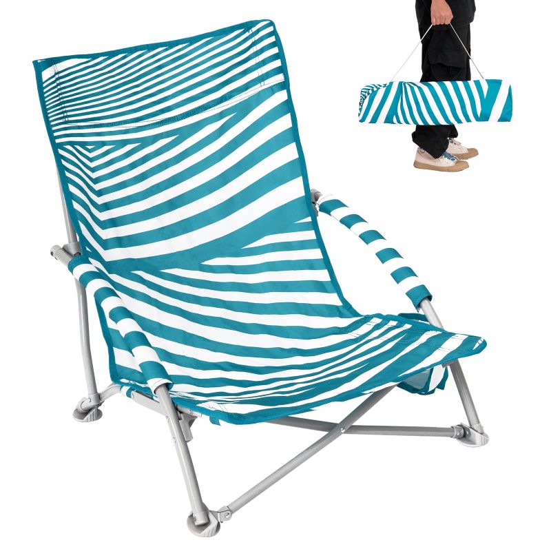 Photo 1 of #WEJOY High Back Beach Chair Low Seat Folding Camping Chairs Lightweight Lawn Chair with Cup Holder for Adult(Green/White)