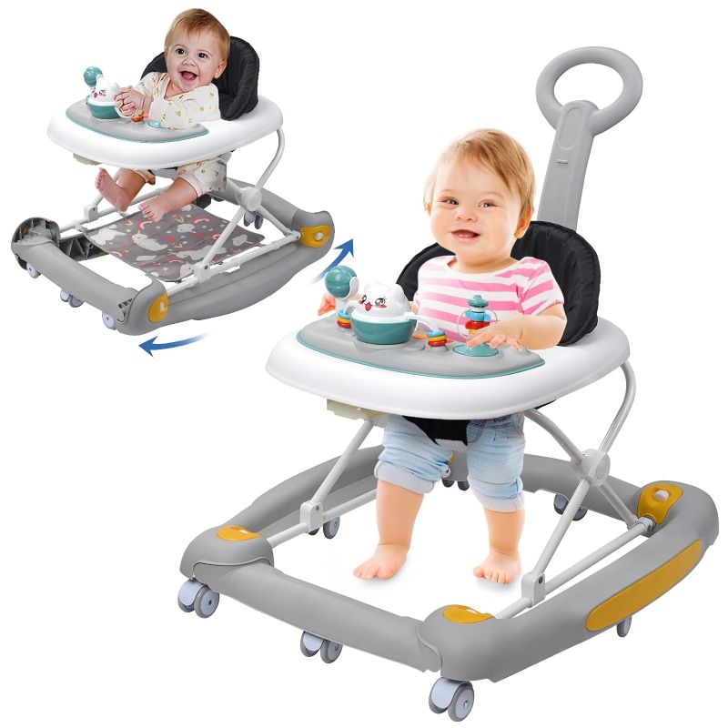 Photo 1 of 4 in 1 Baby Walker, Baby Walker with Wheels, Adjustable Height, Music, Lights, Rocker Mode, Baby Activity Walker, Baby Walker and Bouncer Combo, Baby Walker for Boys Girls 6-24 Months
