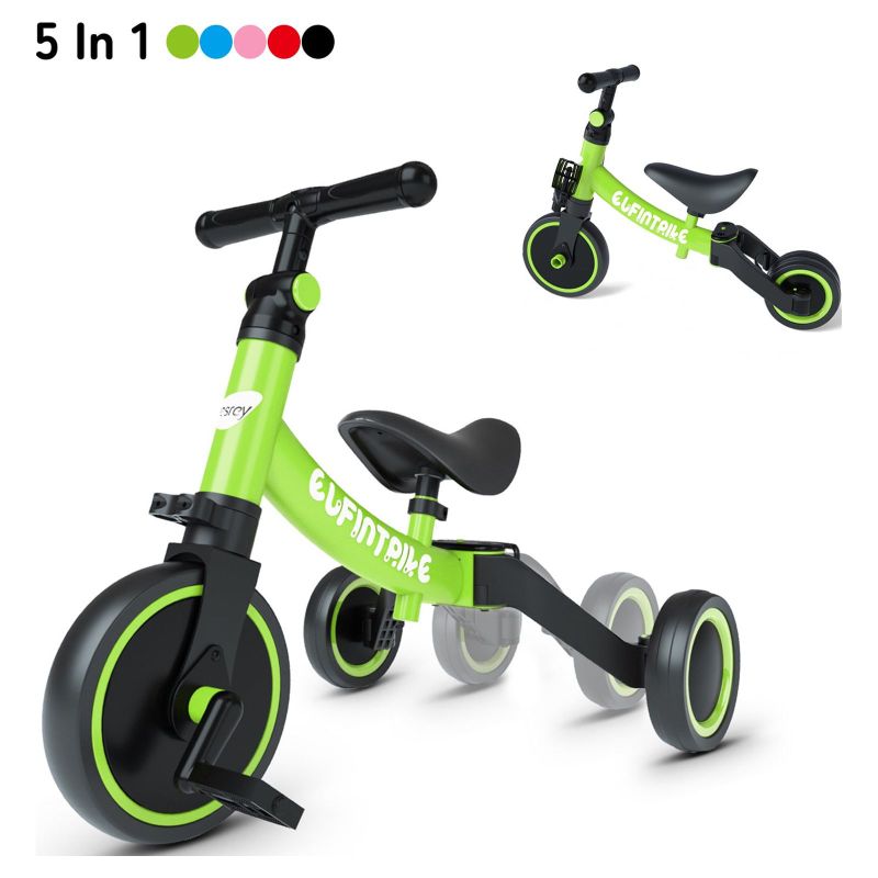 Photo 1 of Besrey 5-in-1 Kids Tricycle for 1-5 Years Old Boys Girls, Toddler Bike with Removable Pedals, Green