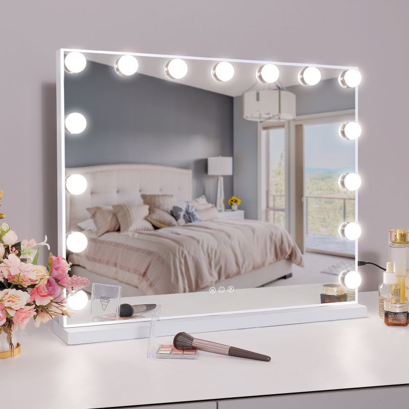 Photo 1 of COOLJEEN Large Hollywood Vanity Mirror with Lights Wall Mount Tabletop Metal White
