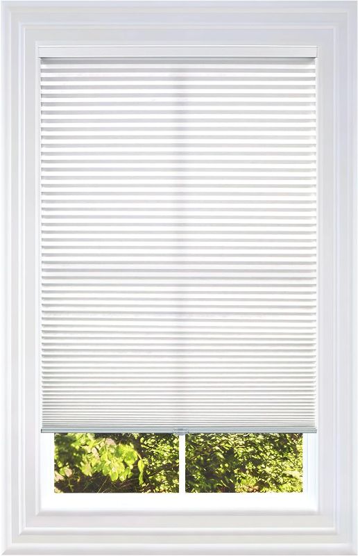 Photo 1 of BlindsAvenue Cellular Honeycomb Cordless Shade, 9/16" Single Cell, Light Filtering, (White, 24" W x 48" H)
