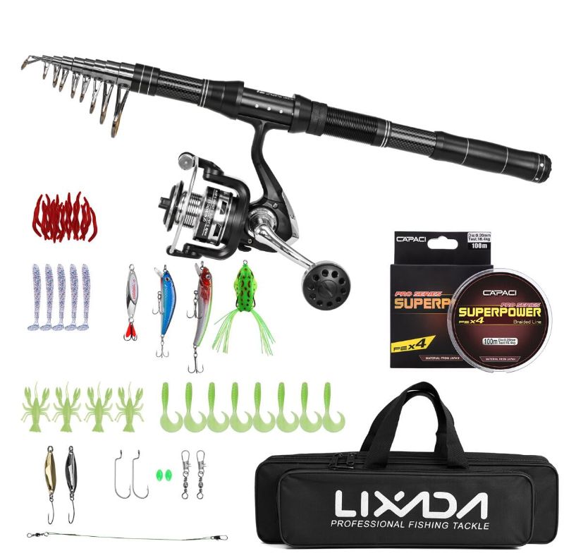 Photo 1 of ***FOR PARTS, REEL DOES NOT WORK*** Lixada Fishing Rod Combos with Telescopic Fishing Pole Spinning Reels Fishing Carrier Bag for Travel Saltwater Freshwater Fishing