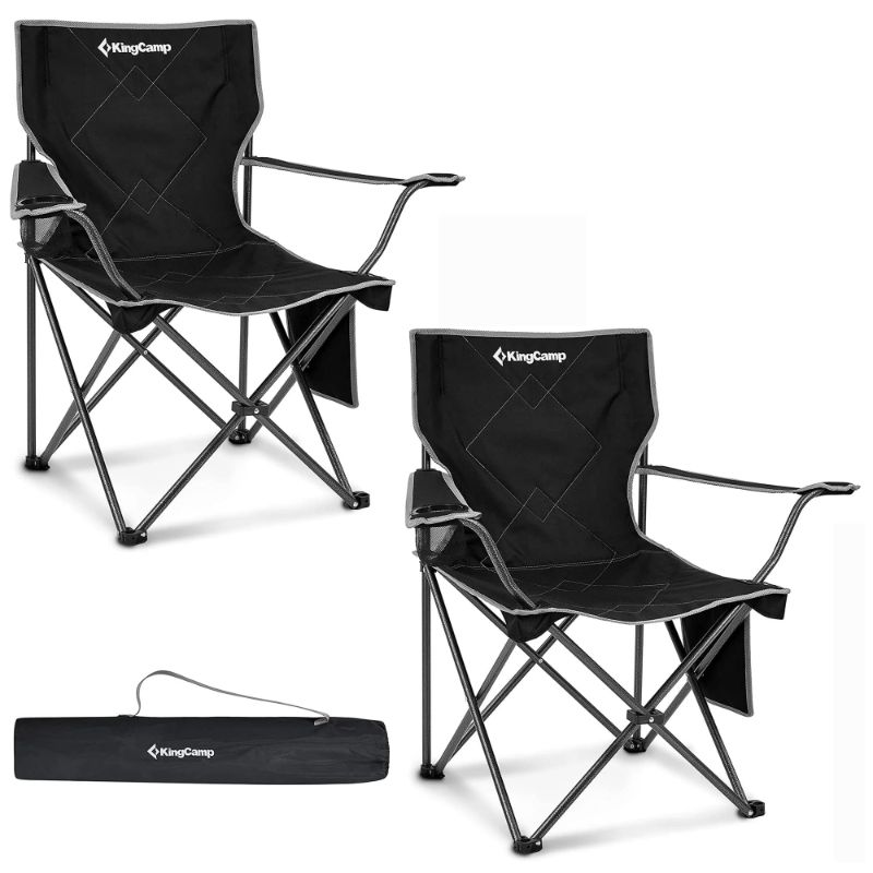 Photo 1 of Oversized Camping Outdoor Heavy Duty Chair Support 450 LBS Carry Bag Included, Heavy People Padded Folding Camp Chairs with Lumbar Support, Cooler Bag, Mesh Cup Holder, Pocket for