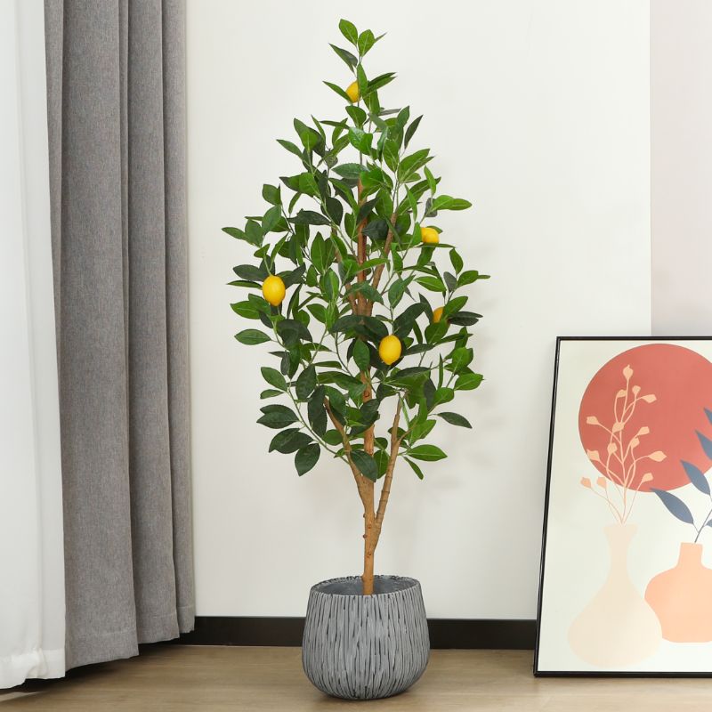 Photo 1 of 4 ft Artificial lemon Plants with Realistic Leaves and Natural Trunk, Fake Potted Tree