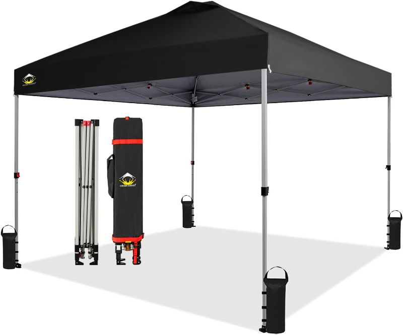 Photo 1 of ***MISSING WEIGHTS*** CROWN SHADES 10x10 Pop Up Canopy - Beach Tent with One Push Setup - Easy Outdoor Sun Shade for Events, Parties, Camping - Gazebo with STO-N-Go Cover Bag, Silver Coated Top, Black