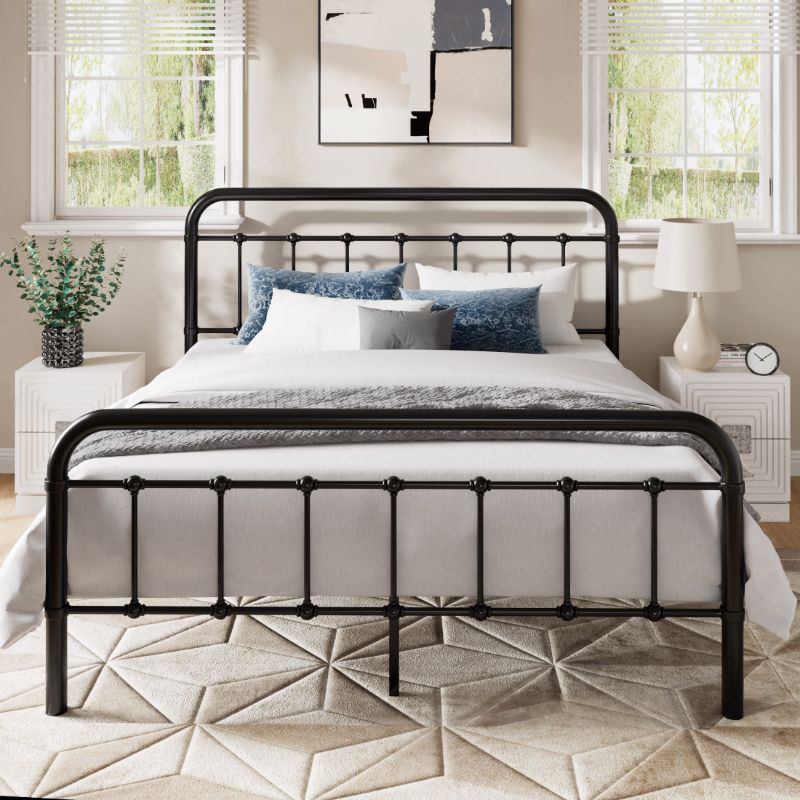 Photo 1 of Allewie Queen Size Metal Platform Bed Frame with Victorian Style Wrought Iron-Art Headboard/Footboard, Black