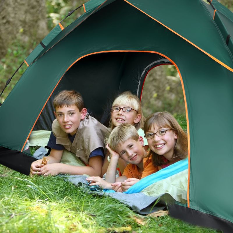 Photo 1 of 4 Person Camping Tent, GVDV Instant Easy Pop up Tents for Camping Family, 110" x 87" x 51", Green