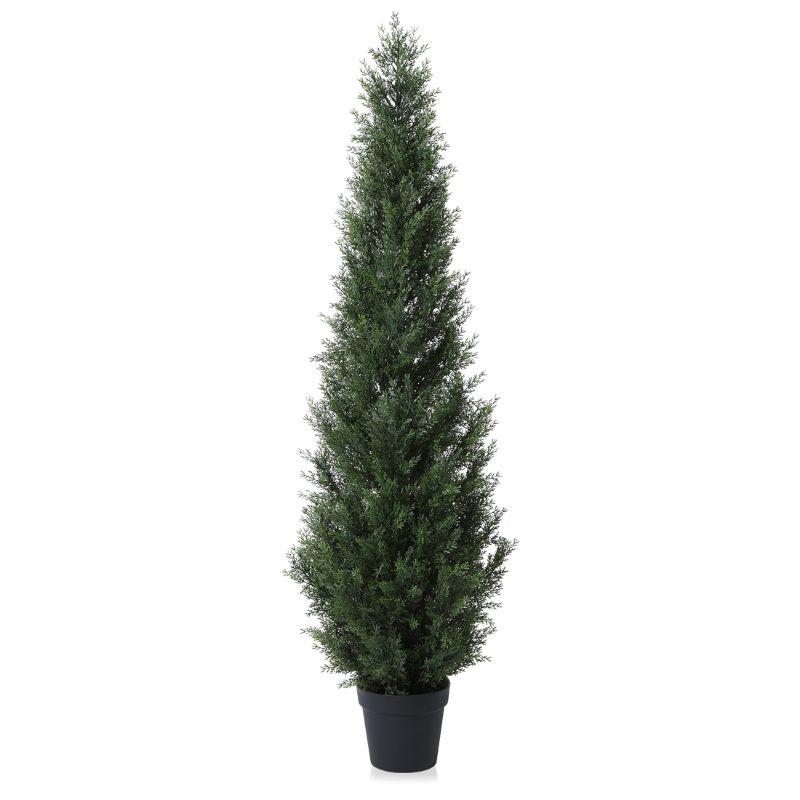 Photo 1 of Artificial Cedar Tree 5 FT Artificial Cedar Topiary Trees for Outdoors Potted Fake Cypress Tree Faux Evergreen Plants for Home Porch Decor