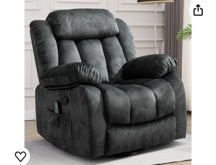 Photo 1 of CANMOV Massage Swivel Rocker Recliner Chair with Heat and Vibration, 360 Degree Swivel Manual Recliners Antiskid Fabric Single Sofa Heavy Duty Reclining Chair for Living Room, Grey Green https://a.co/d/ah7Ugps