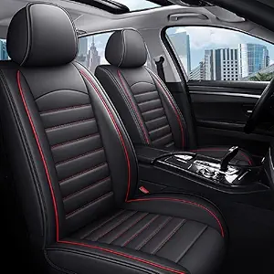 Photo 1 of 
QB-03 Leather Car Seat Covers, Faux Leatherette Automotive Vehicle Cushion Cover for 5 Passenger Cars & SUV Universal Fit Set for Auto Interior Accessories (Full Set, Black&RED)