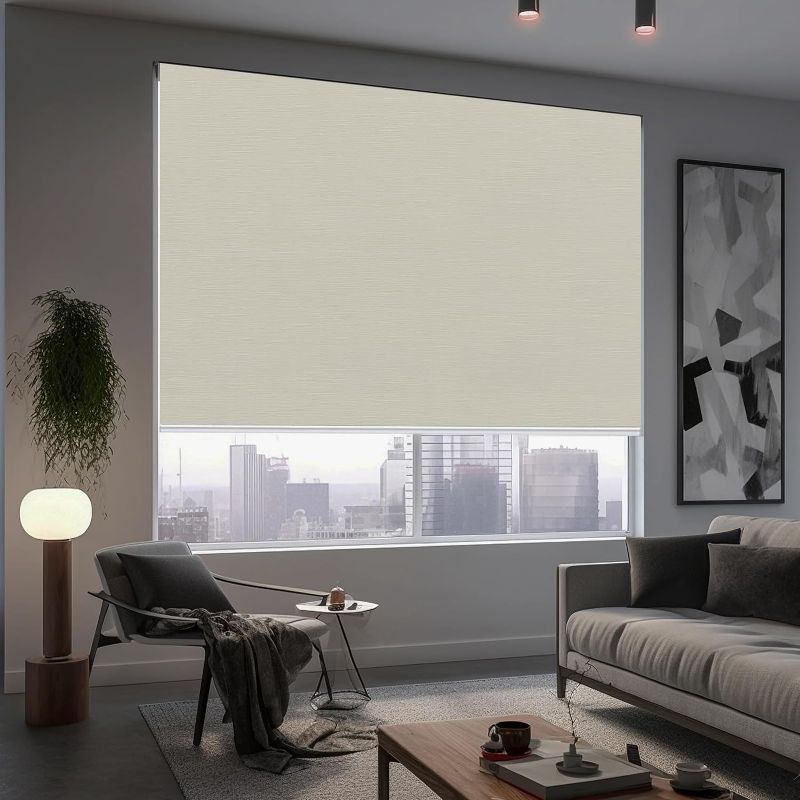 Photo 1 of 100% Blackout Roller Window Shades, Room Darkening Window Blinds with Thermal Insulated Fabric, Corded Roll pull down shades for home and office(Beige/Silver-Width 5ft 