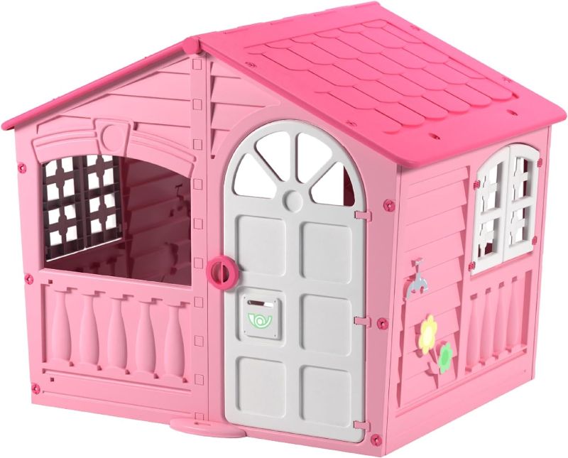 Photo 1 of House of Fun Playhouse for Kids – Indoor Outdoor – Working Door and Windows – Pink and White Candy Floss Color – Toddlers Age 2 and Up