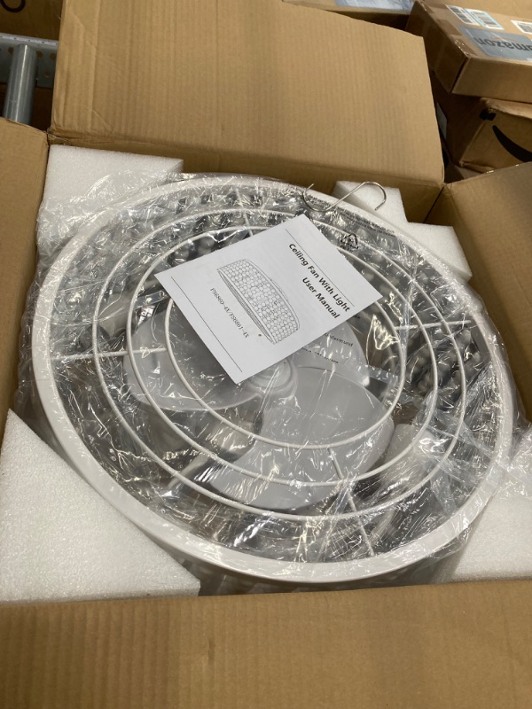 Photo 1 of Ceiling Fans with Lights and Remote, Caged Ceiling Fan with Handcrafted Beaded Décor 6 Speeds Reversible 19 inches Bulbs Included for Flush Mount Ceiling, Off-White Off-White Flush Mount