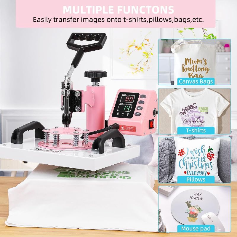 Photo 1 of ***STOCK PHOTO FOR REFERENCE ONLY*** Heat Press Machine, High Pressure Heat Press Machine for T-Shirt, Digital Industrial Sublimation Printer for Heat Transfer Vinyl (Pink)