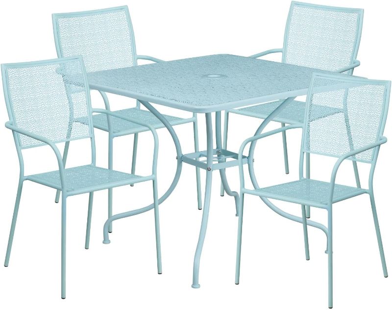 Photo 1 of ***STOCK PHOTO FOR REFERENCE ONLY/NO TABLE*** Flash Furniture Oia Square (Sky Blue) Indoor-Outdoor Steel 4 Square Back Chairs