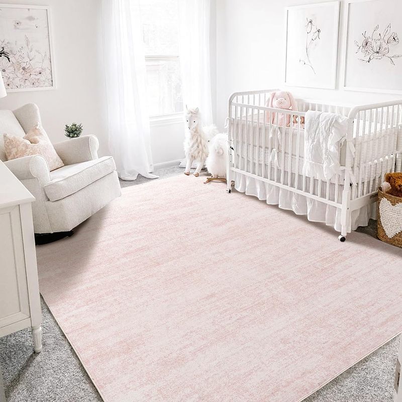 Photo 1 of ***STOCK PHOTO FOR REFERENCE ONLY STYLE VARIES*** Pink Area Rugs for Bedroom, Boho Washable Neutral Baby Rug for Nursery,6x9, Blush PINK TRIBAL LINES PRINT