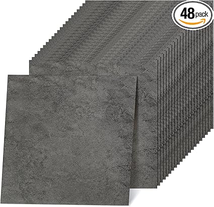 Photo 1 of 48 Pieces Vinyl Flooring Peel and Stick Floor Tile Stick on Floor Tile Self Adhesive Waterproof Bathroom 12 x 12 Inch Floor Tile for Bathroom Kitchen Bedroom Living Room (Gray Grain)