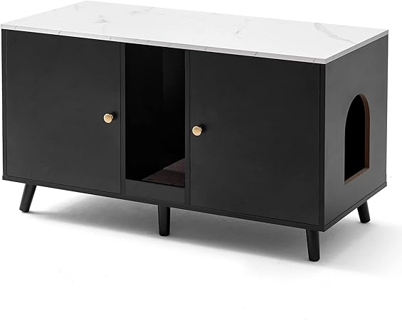 Photo 1 of Cat Litter Box Enclosure, Double Litter Box Cabinet Furniture for 2 Cats, Hidden Litter Box Washroom with Large Space, Indoor Pet House Crate, 42.5"*19.6"*23.8", Black