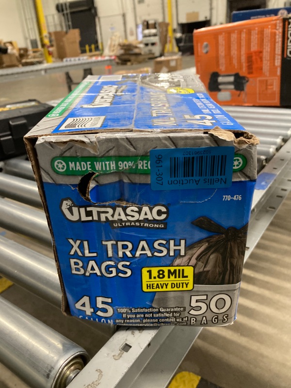 Photo 2 of Ultrasac Heavy Duty 45 Gallon Trash Bags Huge 50 Count/w Ties) - 1.8 MIL - 38" x 45" - Large Black Plastic Garbage Bags for Contractor, Industrial, Home, Kitchen, Commercial, Yard, Lawn, Leaf