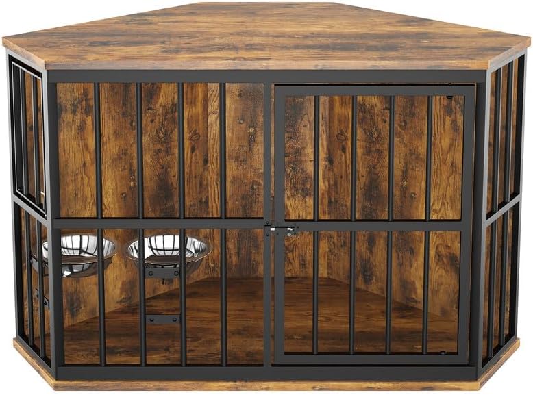 Photo 1 of ***FACTORY PACKED*** Furniture Dog Crate Corner, Dog Kennel Corner Wooden End Table with Bowl, Indoor Pet Crates Corner Side Table for Dogs, Wide Top Perfect for Limited Room
LARGE CORNER DOG CRATE FURNITURE 56X31X4.5"