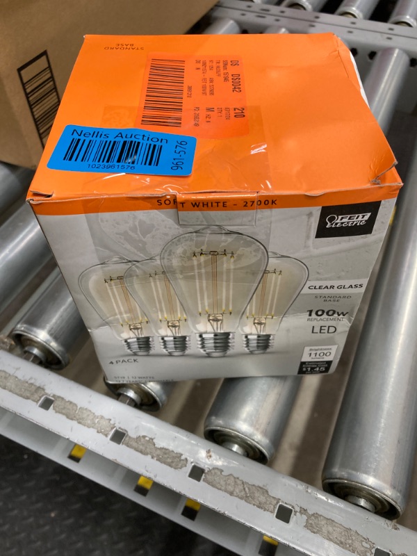 Photo 3 of ***PACKAGE DAMAGED*** 100-Watt Equivalent ST19 Dimmable Straight Filament Clear Glass E26 Vintage Edison LED Light Bulb Soft White (4-Pack)