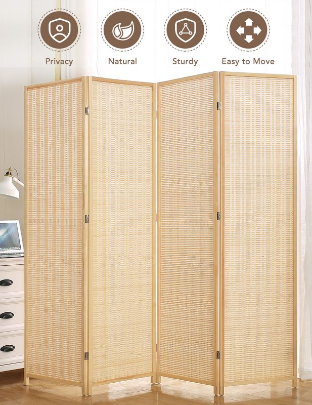 Photo 1 of ***ONE PANEL DAMAGED SEE PHOTO*** Room Divider Privacy Screen with Natural Bamboo, 4-Panel 5-Panel 6-Panel Folding Privacy Screens, Freestanding Room Divider