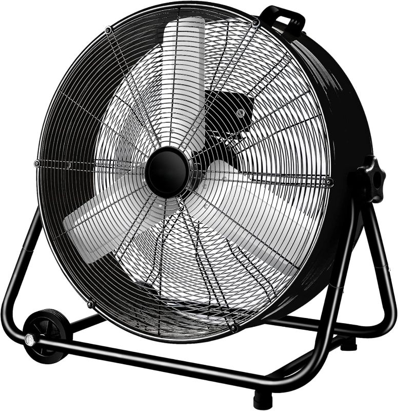 Photo 1 of ***MISSING STAND*** Industrial Fan 24 Inch Heavy Duty Drum 3 Speed 8100 CFM Air Circulation High Velocity Fan For Warehouse, Workshop, Factory, Commercial, Residential and Greenhouse Black