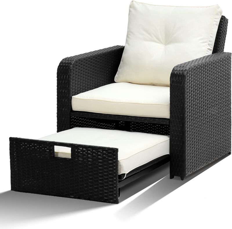 Photo 1 of ***STYLE MAY VARY/STOCK PHOTO FOR REFERENCE ONLY*** Wicker Outdoor Patio Sofa Chair with Cushion Black Rattan Convertible Outdoor Furniture with Waterproof Thick Cushion for Backyard Balcony Porch, Easy Assemble