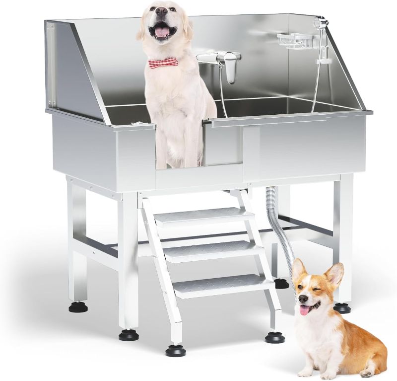 Photo 1 of ***STOCK PHOTO FOR REFERENCE ONLY STYLE MAY VARY*** Dog Bathing Station, 38" Professional Dog Washing Station Stainless Steel Dog Grooming Tub for Home,Equipped with Three Anti-Slip Steps, Removable Door, Pet Wash Station for Pet