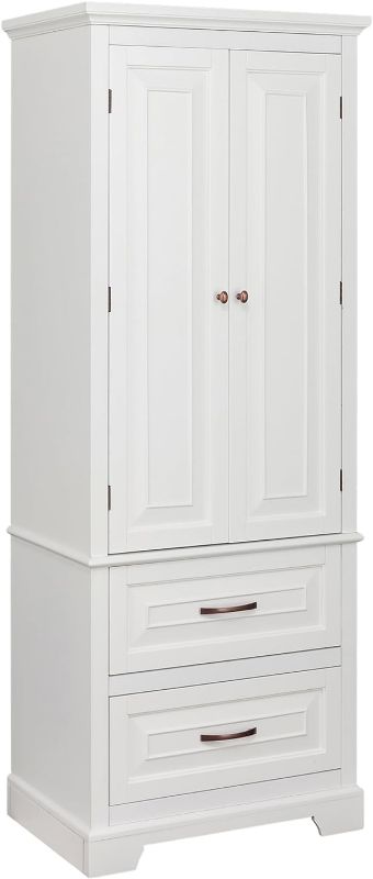 Photo 1 of 
Teamson Home St. James Freestanding Adjustable Shelves 2 Drawers 5 Spaces and 2 Doors Wooden Linen Tower Storage Cabinet, White