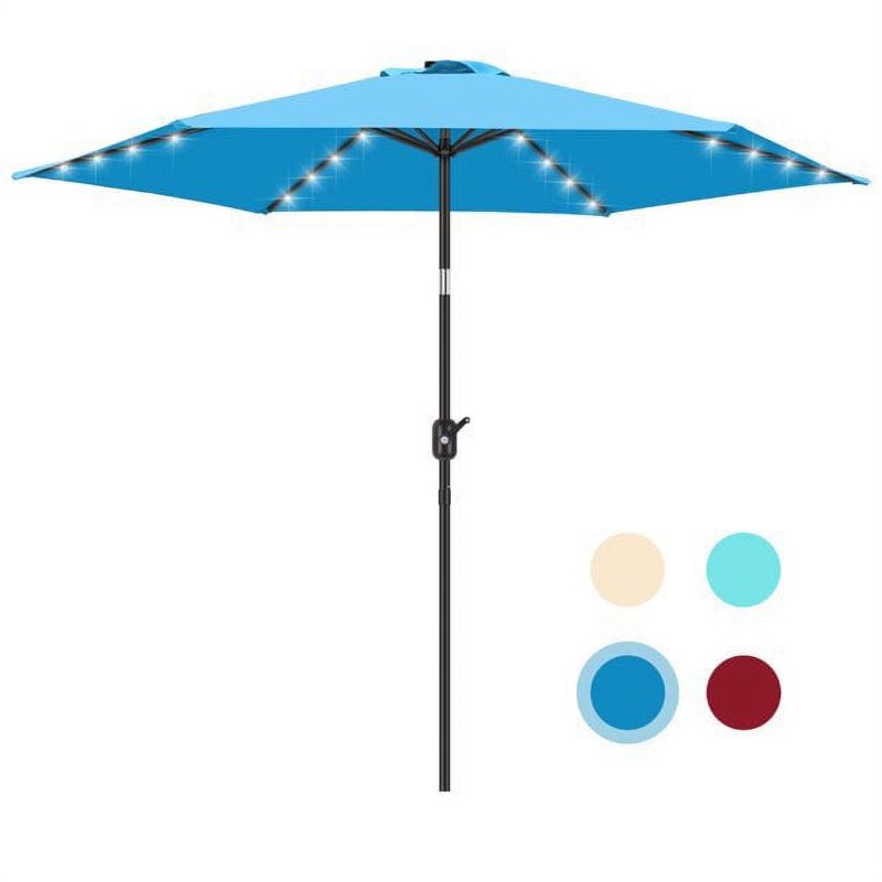 Photo 1 of ***MISSING UMBRELLA CAP*** Scafild | 9 Ft Solar LED Light Patio Umbrella Outdoor W/ Easy Tilt Crank Lift - Sky Blue